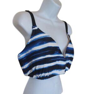 Blue and Black Striped Swimsuit Bathing Suit Top Size X